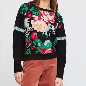 AldoMartin Anthropologie Carcasona Floral Jacquard Wool Blend Sweater Medium